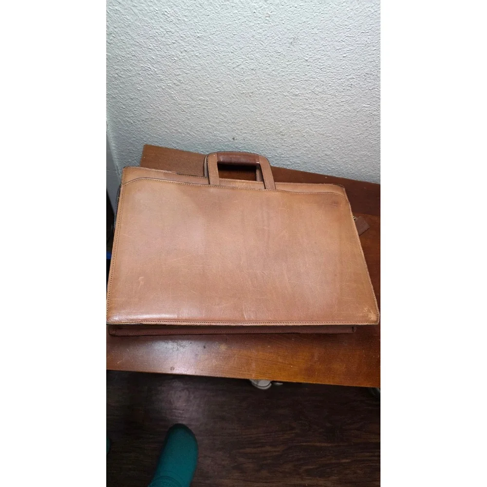 VTG Schlesinger Briefcase Handcrafted Leather Mens Tan Laptop Bag Made in USA
